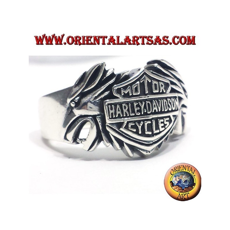 Silberring Harley Davidson zwischen zwei Adler