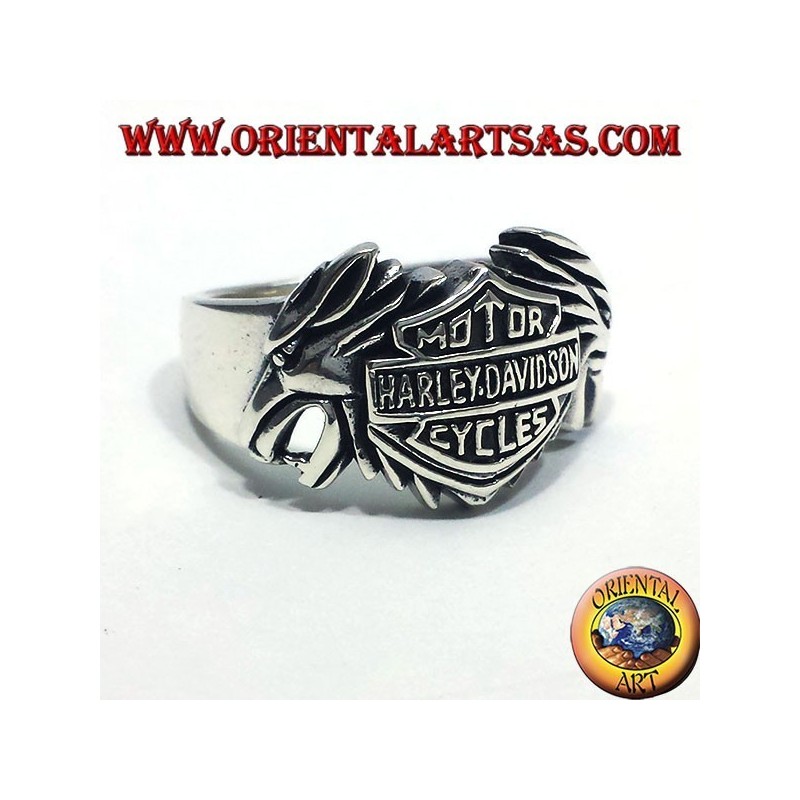 anello in argento Harley Davidson fra due  aquile
