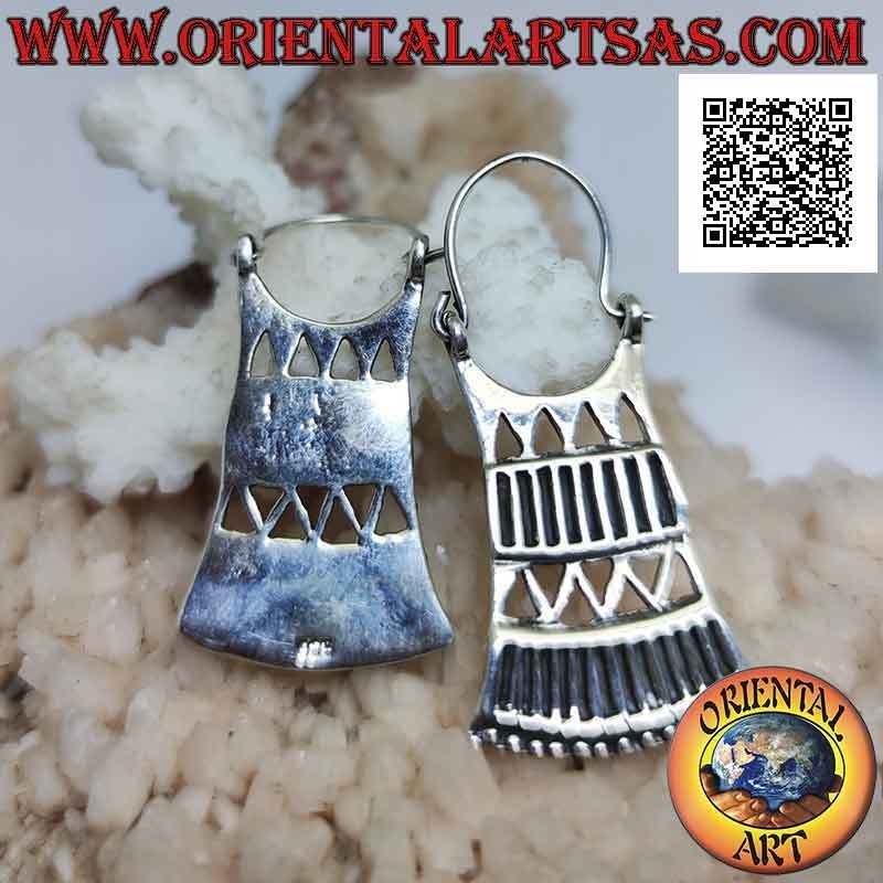 Boucles d'oreilles sac à main en argent avec plaque à motif géométrique rectangulaire et triangulaire