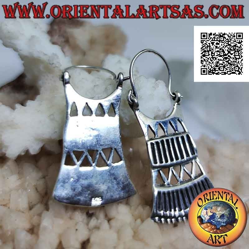 Boucles d'oreilles sac à main en argent avec plaque à motif géométrique rectangulaire et triangulaire