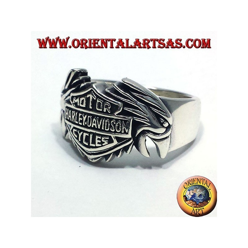 anello in argento Harley Davidson fra due  aquile