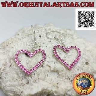 Boucles d'oreilles à levier en argent avec contour coeur serti d'oxydes de zirconium roses