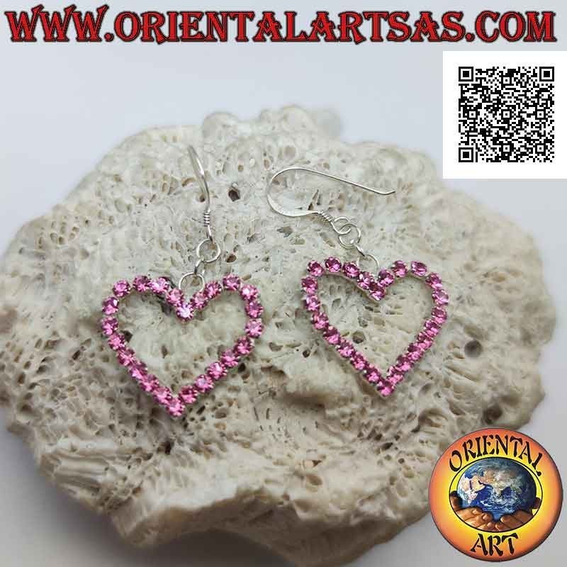 Orecchini in argento a monachella con contorno di cuore di zirconi rosa incastonati