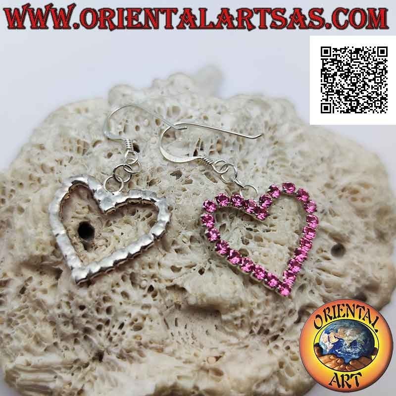 Boucles d'oreilles à levier en argent avec contour coeur serti d'oxydes de zirconium roses