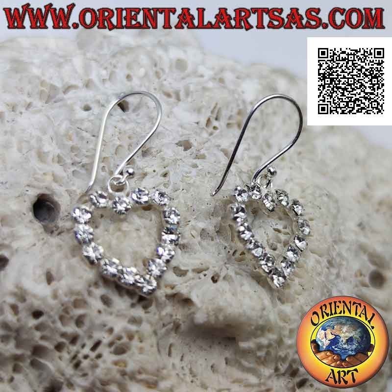 Orecchini in argento a monachella con contorno di cuore di zirconi bianchi incastonati (piccolo)