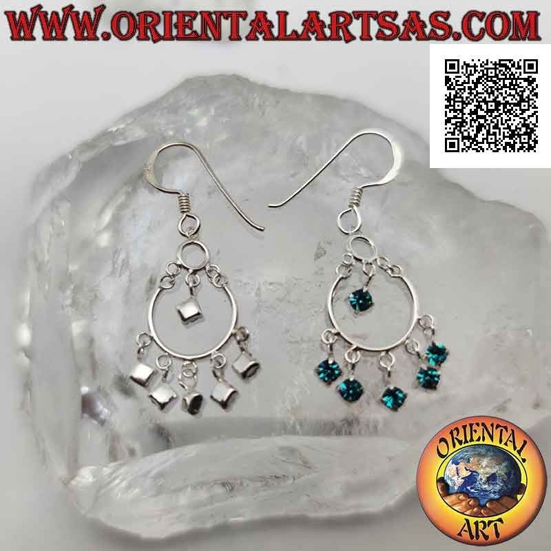 Silver leverback earrings with headband and 5 light blue zircons and one pendant in the center