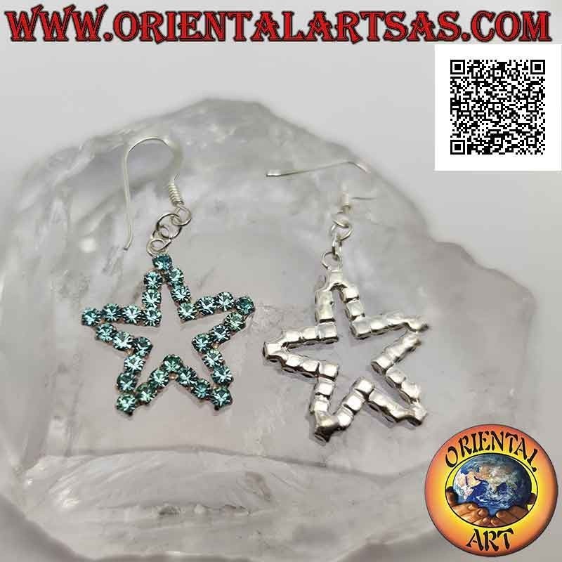 Pendientes de palanca de plata con contorno de estrella de circonitas celestes engastados
