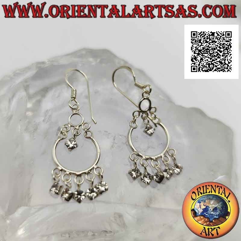 Pendientes de palanca de plata con diadema y 5 circonitas blancas y un colgante en el centro