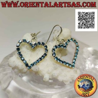 Pendientes de palanca de plata con contorno de corazón de circonita cúbica celeste engastado