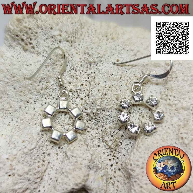 Silver leverback earrings with white zircon circle contour set
