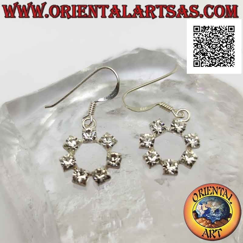 Silberne Leverback-Ohrringe mit weißem Zircon-Kreis-Konturset