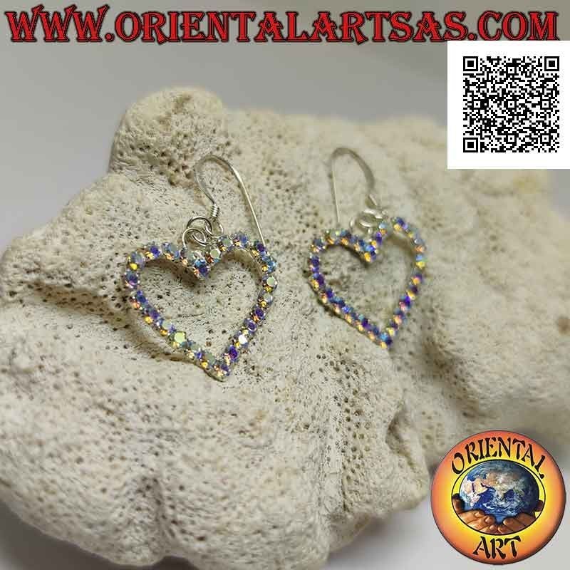 Orecchini in argento a monachella con contorno di cuore di zirconi arcobaleno incastonati