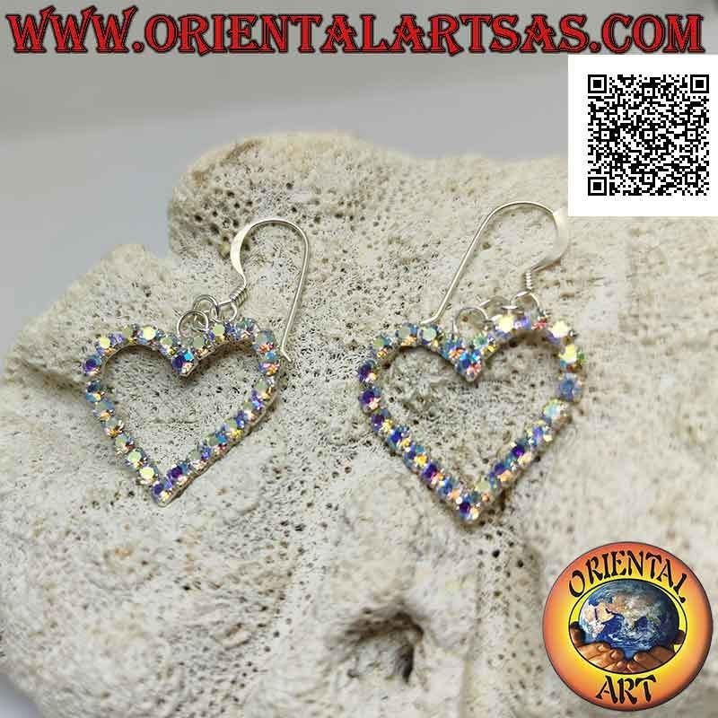 Silberne Brisur-Ohrringe mit einer Herzkontur aus Regenbogen-Zirkonia-Set