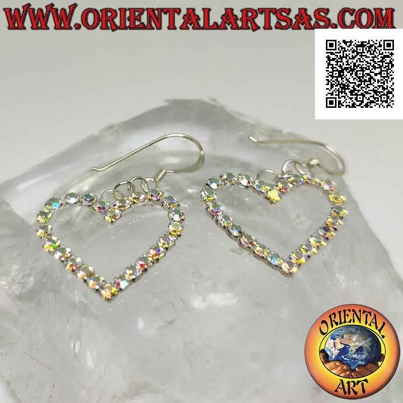 Orecchini in argento a monachella con contorno di cuore di zirconi arcobaleno incastonati