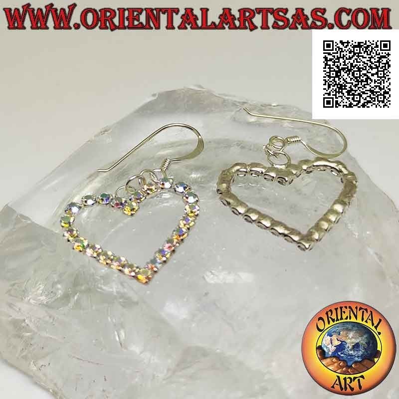Silver leverback earrings with rainbow cubic zirconia heart contour set