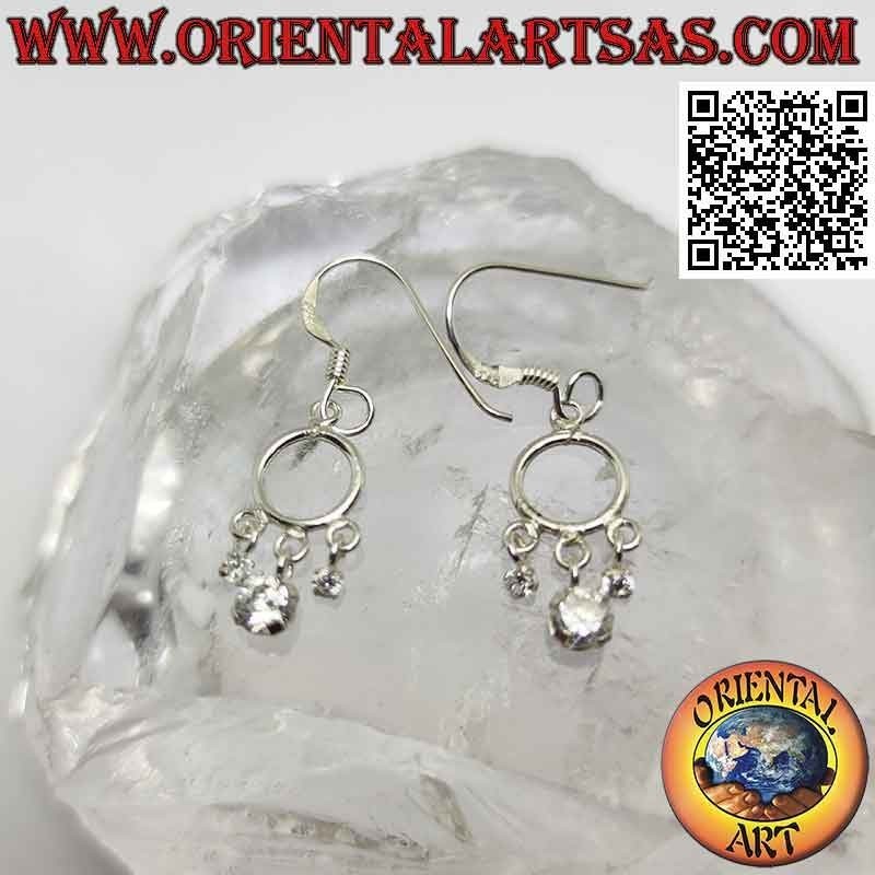 Boucles d'oreilles à levier en argent avec bandeau et 3 pendentifs zircons blancs