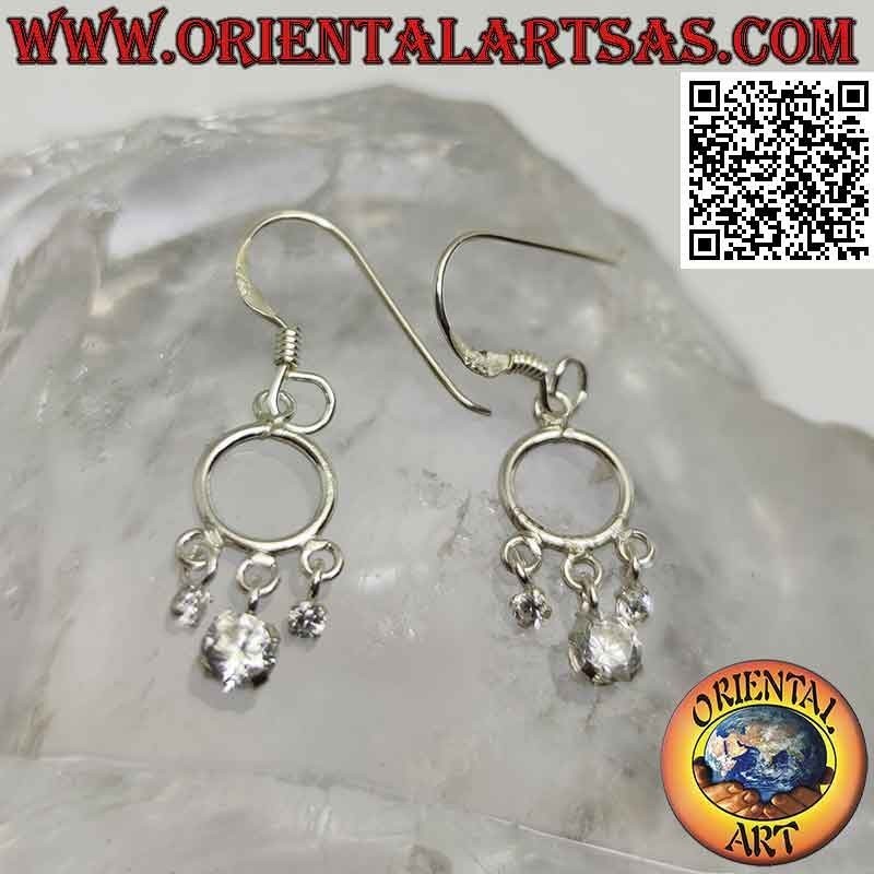 Pendientes de palanca de plata con diadema y 3 circonitas blancas colgantes