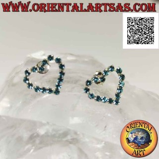 Conjunto de pendientes de plata con lóbulo con contorno de corazón de circonita cúbica azul claro (mediano)