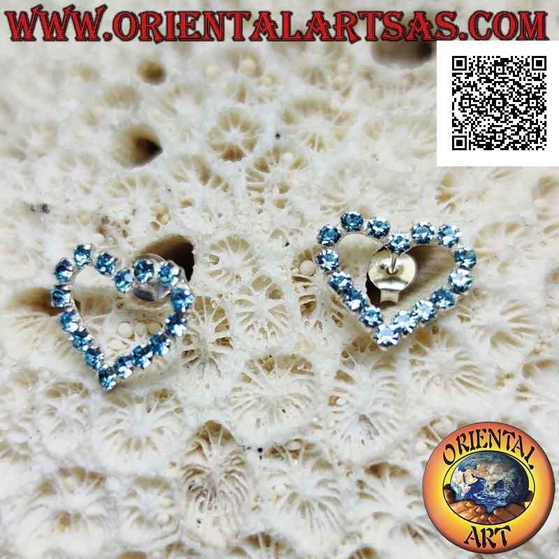 Silver lobe earrings with heart contour of light blue cubic zirconia set (medium)
