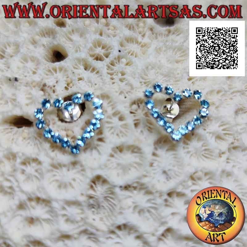 Silver lobe earrings with heart contour of light blue cubic zirconia set (medium)