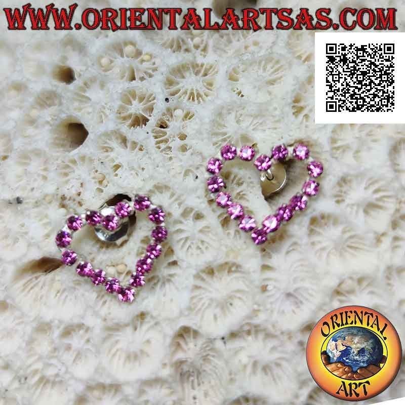 Boucles d'oreilles lobe en argent avec contour coeur serti d'oxydes de zirconium roses (moyen)