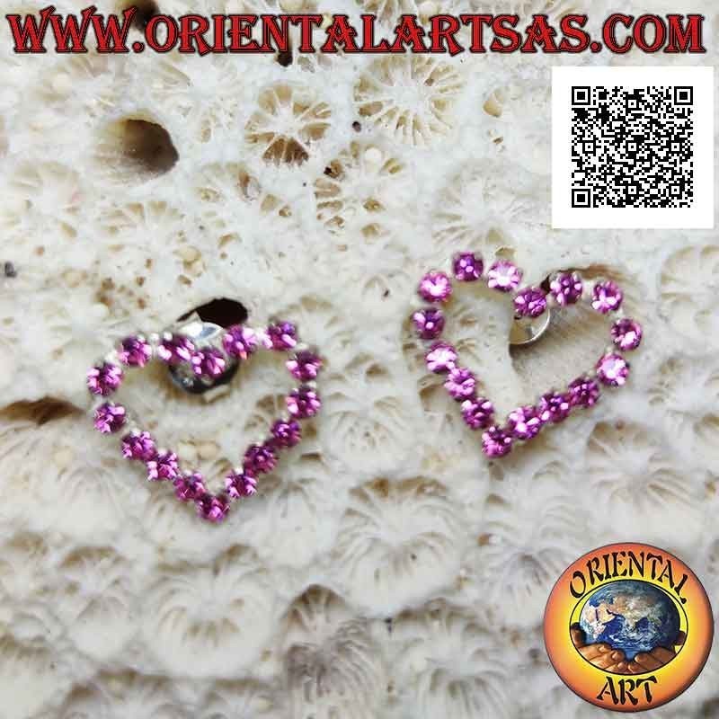Conjunto de pendientes de plata con lóbulo con contorno de corazón de circonita cúbica rosa (medianos)