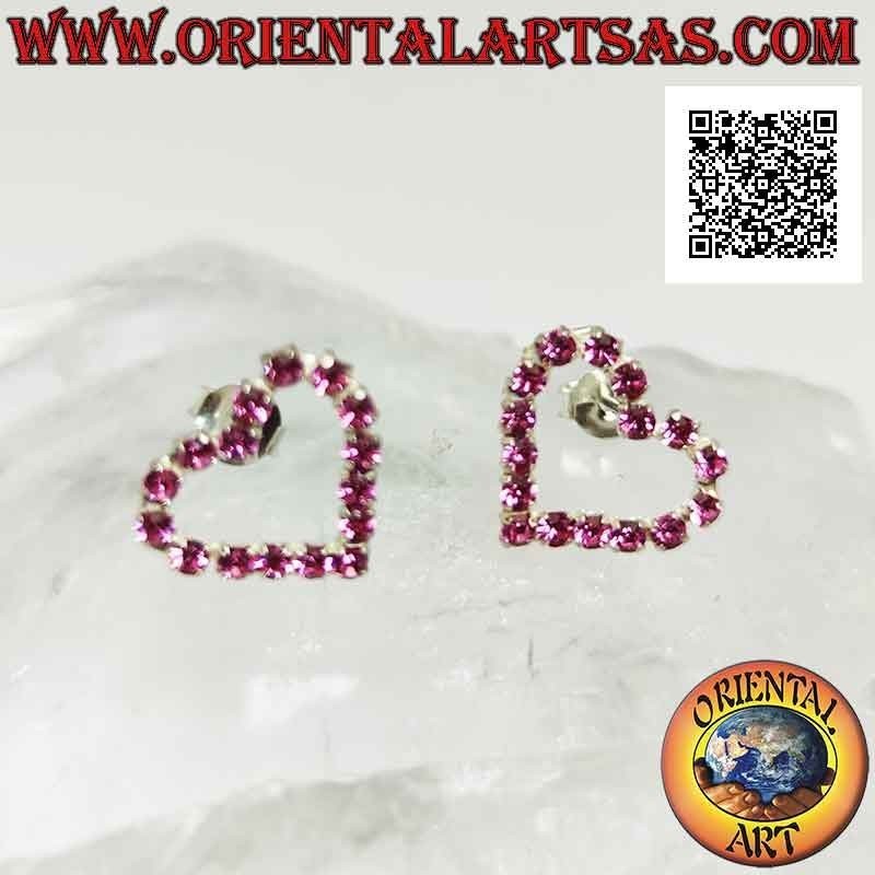Boucles d'oreilles lobe en argent avec contour coeur serti d'oxydes de zirconium roses (moyen)