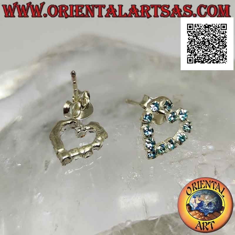 Conjunto de pendientes de plata con lóbulo con contorno de corazón de circonita cúbica azul claro (pequeño)