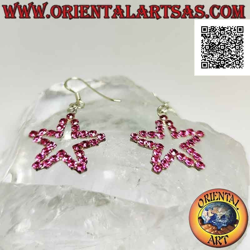 Pendientes de palanca de plata con contorno de estrella de circonitas rosas