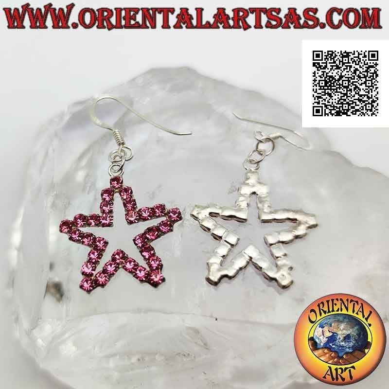 Boucles d'oreilles à levier en argent avec un contour en étoile de zircons roses