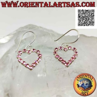 Orecchini in argento a monachella con contorno di cuore di zirconi rosa incastonati (piccolo)