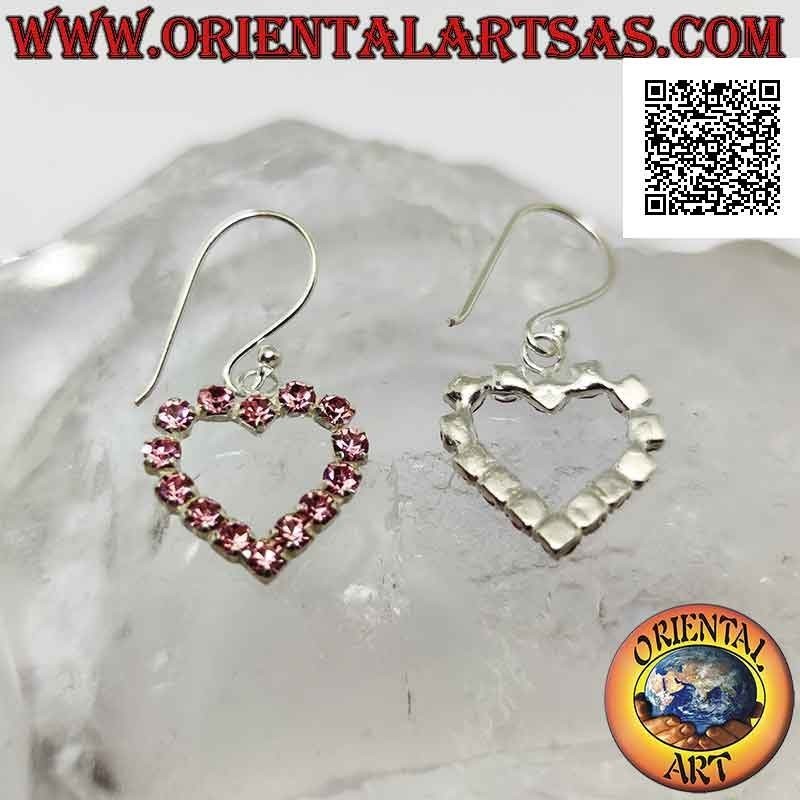 Boucles d'oreilles à levier en argent avec contour de coeur serti d'oxydes de zirconium roses (petit)