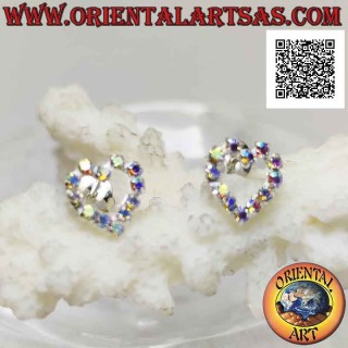 Conjunto de pendientes de plata con lóbulo con contorno de corazón de circonita cúbica arcoíris (pequeño)