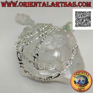 Collana in argento 925 ‰ a catena groumette diamantata (tre tondi e uno ovale) da 60 cm x 5 mm x 2 mm