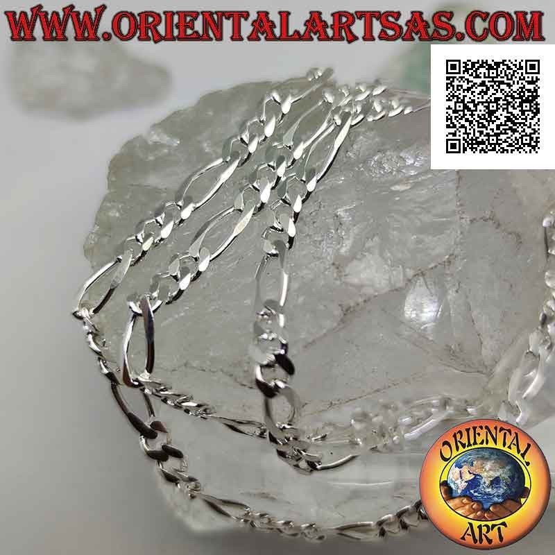 925 ‰ silver necklace with diamond groumette chain (three round and one oval) 60 cm x 5 mm x 2 mm