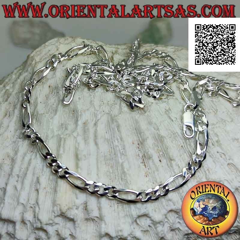 Collana in argento 925 ‰ a catena groumette diamantata (tre tondi e uno ovale) da 60 cm x 5 mm x 2 mm