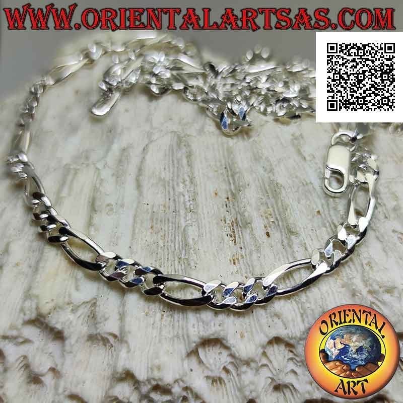 Collar de plata 925 ‰ con cadena groumette de diamantes (tres redondos y uno ovalado) 60 cm x 5 mm x 2 mm