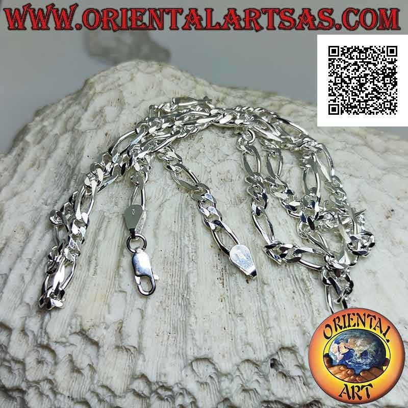 Collier en argent 925 ‰ avec chaîne groumette diamant (trois ronds et un ovale) 60 cm x 5 mm x 2 mm