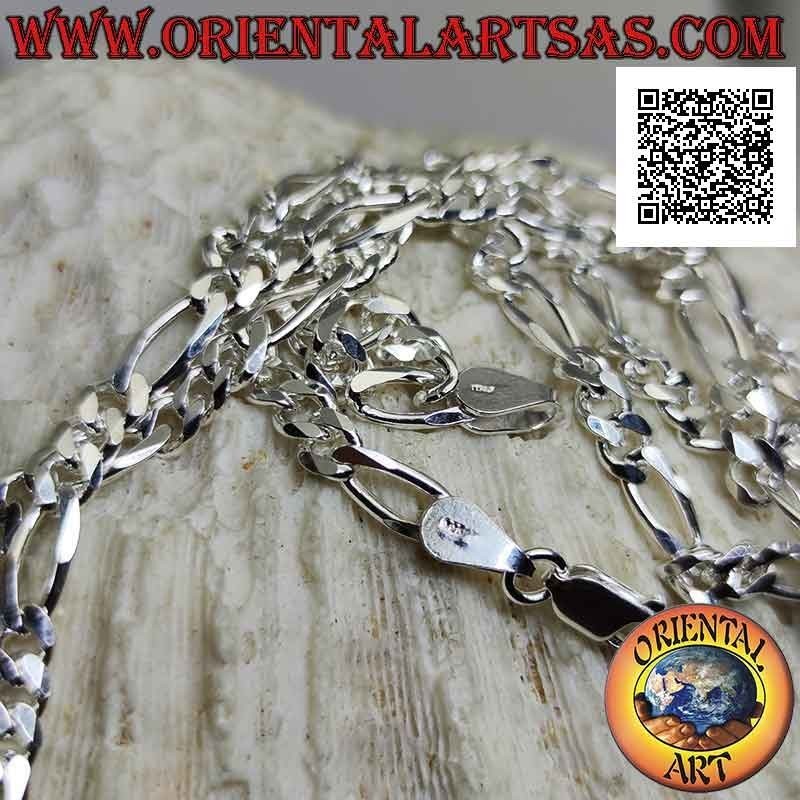 Collar de plata 925 ‰ con cadena groumette de diamantes (tres redondos y uno ovalado) 60 cm x 5 mm x 2 mm