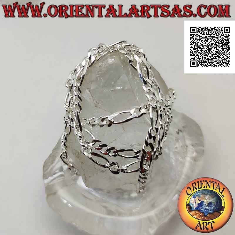 925 ‰ Silberkette mit Diamant Groumette Kette (drei runde und ein oval) 60 cm x 5 mm x 2 mm