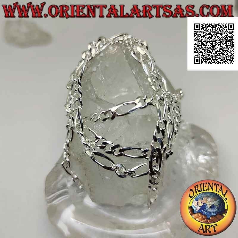 Collana in argento 925 ‰ a catena groumette diamantata (tre tondi e uno ovale) da 60 cm x 5 mm x 2 mm