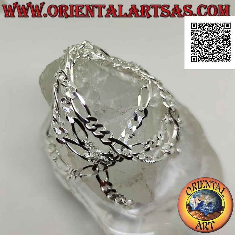 925 ‰ Silberkette mit Diamant Groumette Kette (drei runde und ein oval) 60 cm x 5 mm x 2 mm