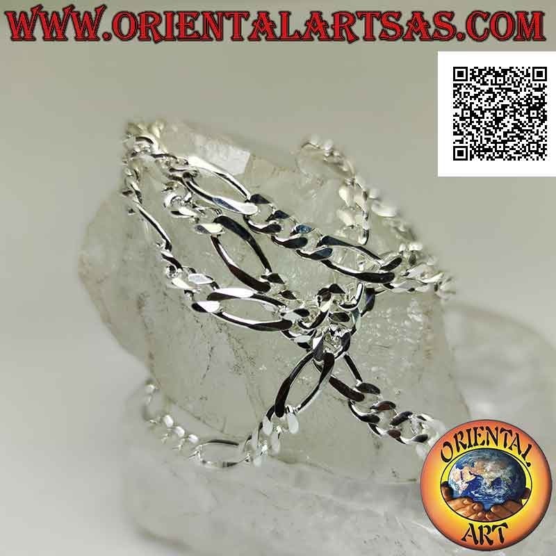 925 ‰ silver necklace with diamond groumette chain (three round and one oval) 60 cm x 5 mm x 2 mm