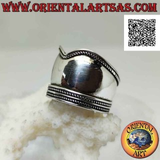 Bague en argent avec large bande en forme de V avec décoration sur les côtés, Bali (réglable)