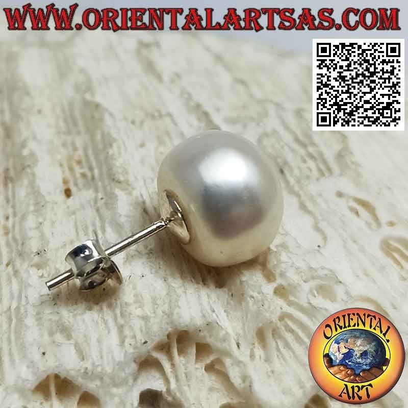 Mini pendiente de plata, la perla plana detrás (10 mm Ø)