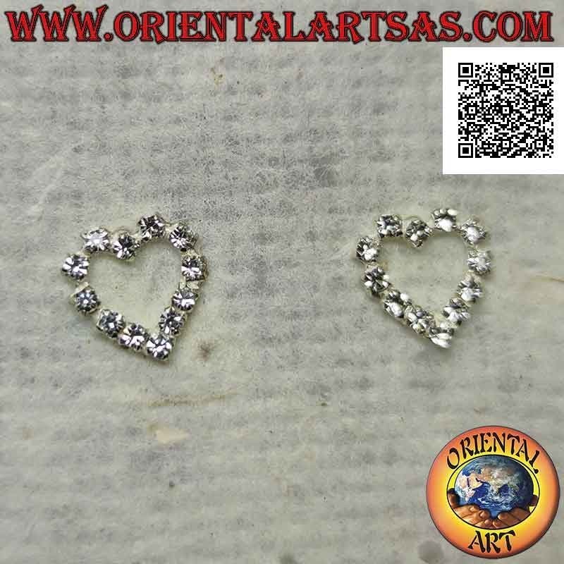 Boucles d'oreilles lobe en argent avec contour coeur d'oxyde de zirconium blanc serti (petit)