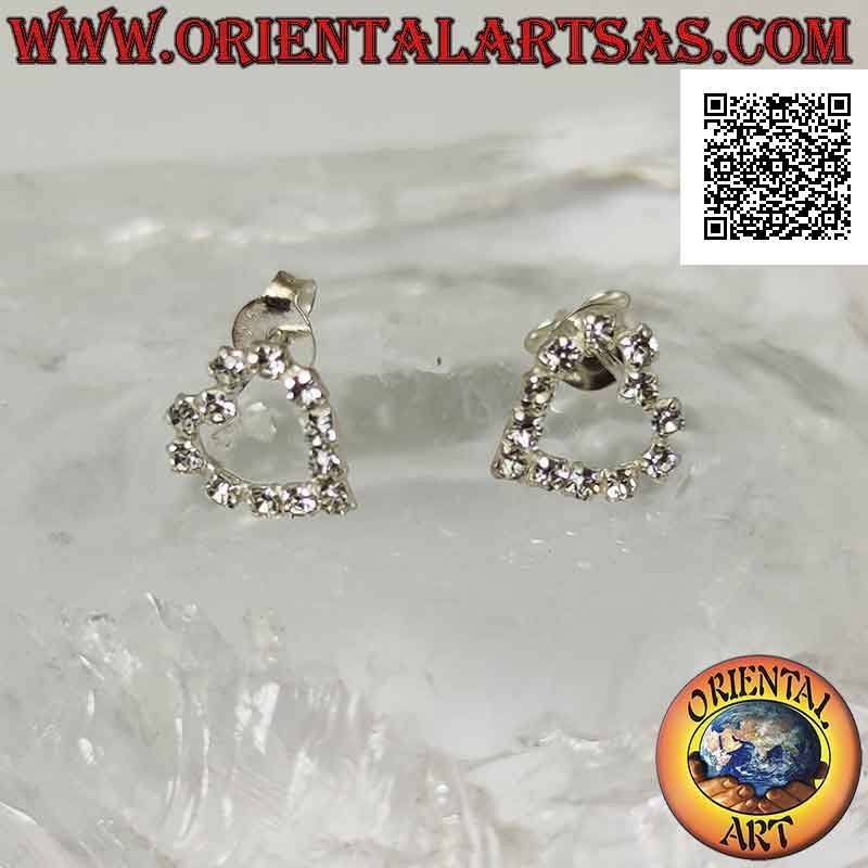 Conjunto de pendientes de plata con lóbulo con contorno de corazón de circonita cúbica blanca (pequeño)