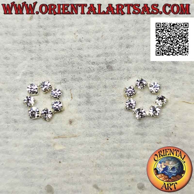 Silver lobe earrings with white cubic zirconia circle contour set (small)