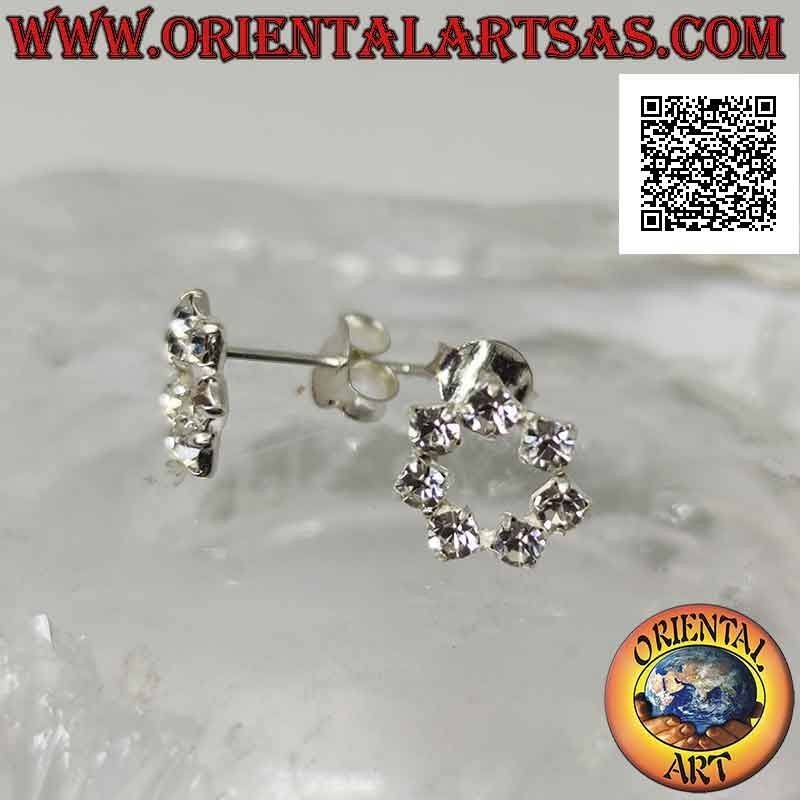 Silver lobe earrings with white cubic zirconia circle contour set (small)