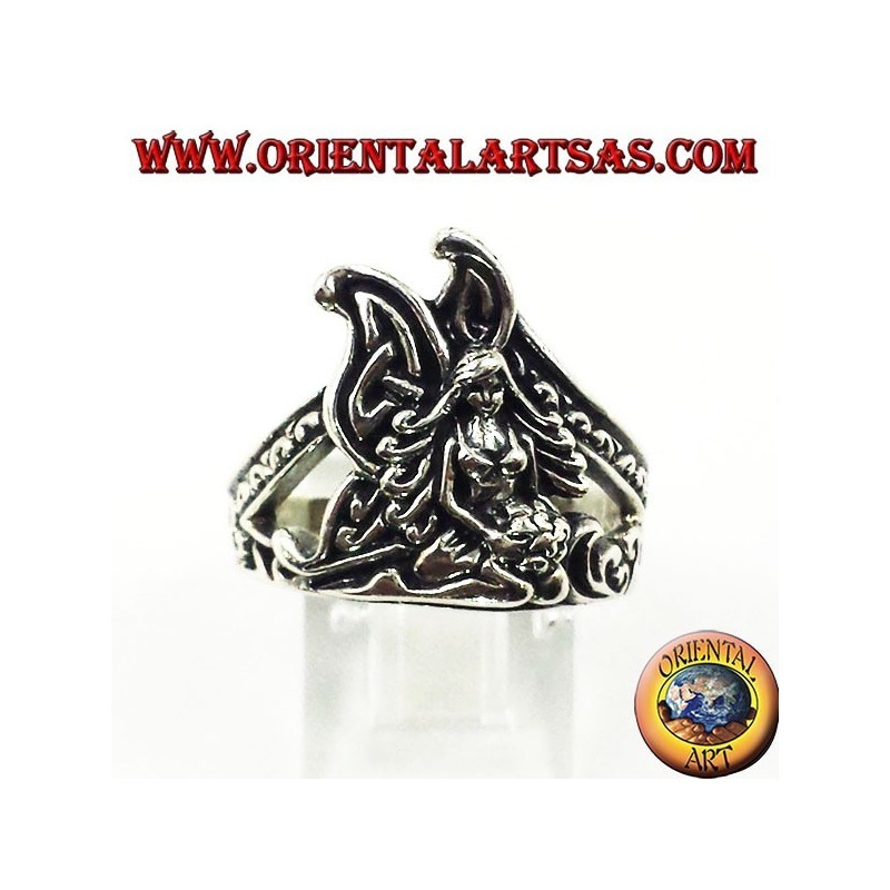 Silver ring kneeling fairy